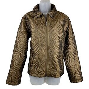 Jane Ashley Quilted Puffer Jacket Coat M Bronze Brown Zip Front Lightweight